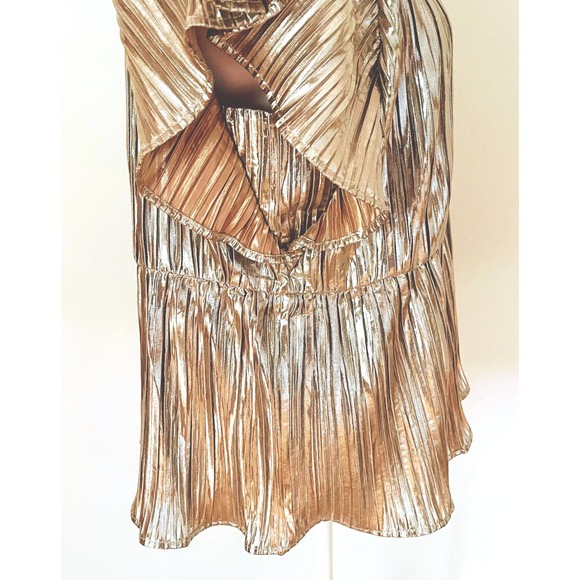 THML gold pleated holiday Christmas party women's shirt metallic shimmer top NEW - Picture 11 of 16